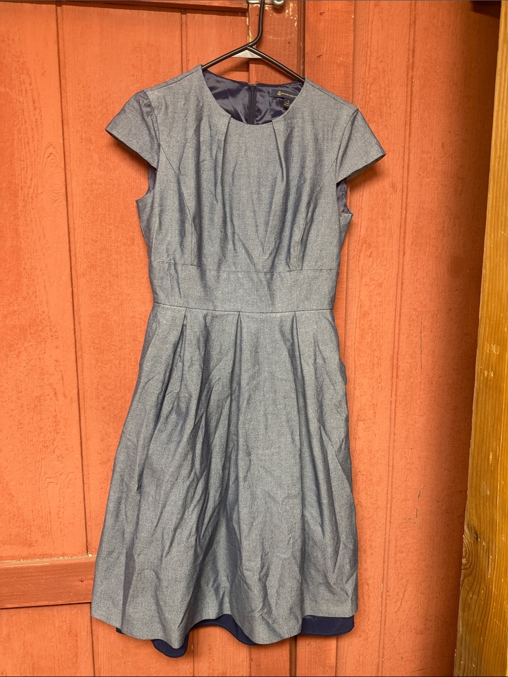 Brooks Brothers Steel Blue Pleated Fit-and-Flare Midi Dress